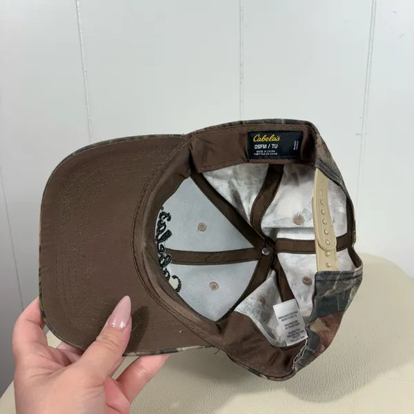 Cabelas Camo Logo Emrboidered Snapback Brown Bill Hat Country Southern OS Unisex - Image 6