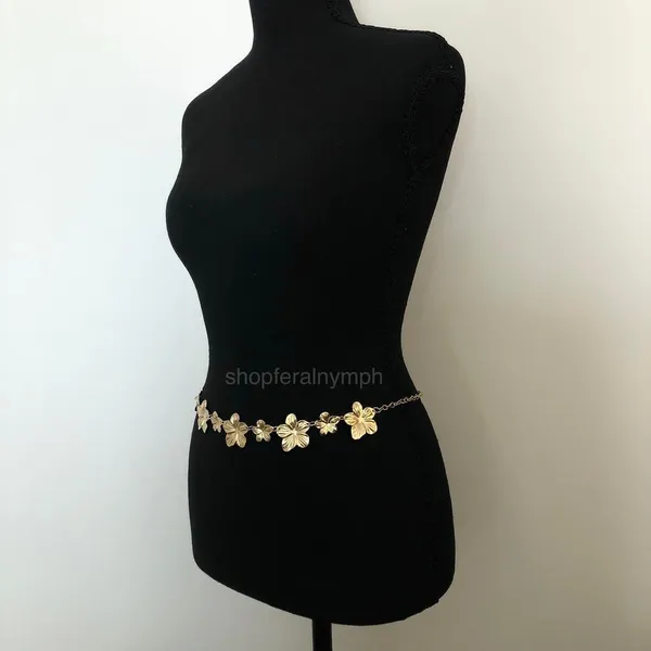 Vintage Y2K Boho Gold Flower Chain Belt, Fits 12.5–36 Inches, X7GA1179 - Image 5