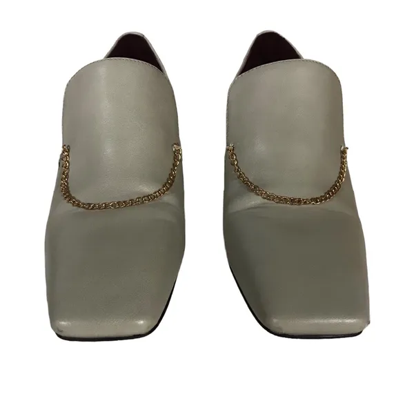 Charles & Keith Gray Leather Block Heel Chain Loafers (36) - Image 6