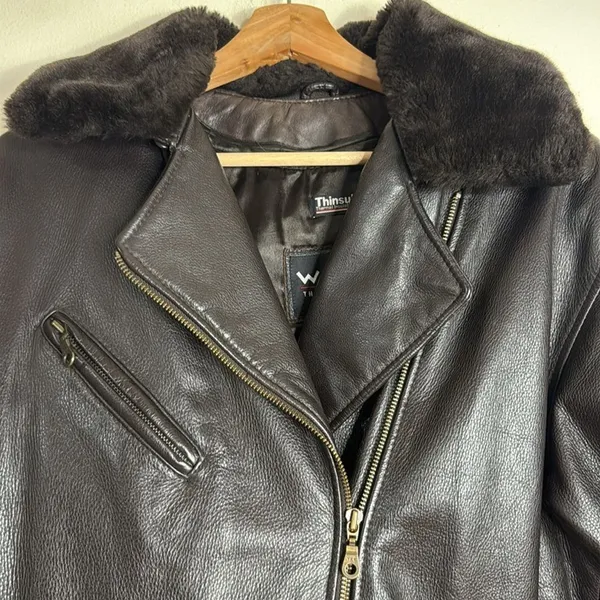 Vtg Wilsons thinsulate Leather jacket Asymmetrical‎ Zip Lined chocolate Brown S - Image 7