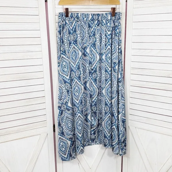Metrowear Satin Mosaic Print Midi Skirt Blue White‎ Medium - Image 8