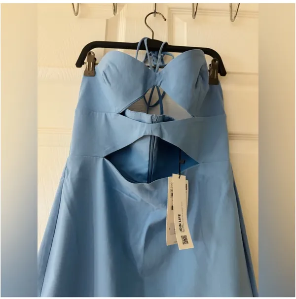 Zara Bright Blue Strapless Cutout Midi Dress - Image 7