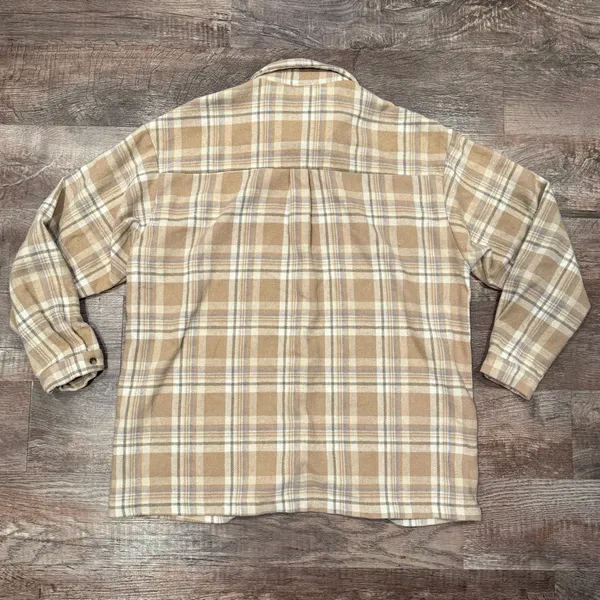 Princess Polly Flannel Plaid Tan Shacket Button Down Fall Size 8 - Image 4
