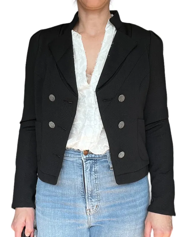Mischa Barton Mary Jane Cropped Double Breasted Blazer Jacket Black - Image 2