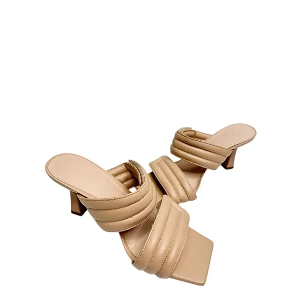 Abound Carly Tan Beige Quilted Padded Square Toe Flared Heel Sandals‎ Mules 6M - Image 3