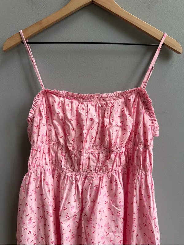 Free People Gabby Mini Dress Pink Cherry Floral Smocked Mini Sundress Medium - Image 4