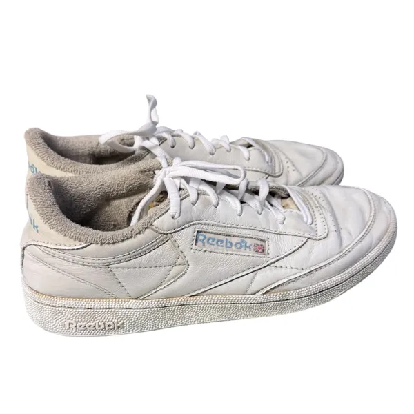 Reebok Women’s Club C 85 Chalk/Sky Blue Leather Sneakers Sz 8 38.5 Well Worn - Image 3