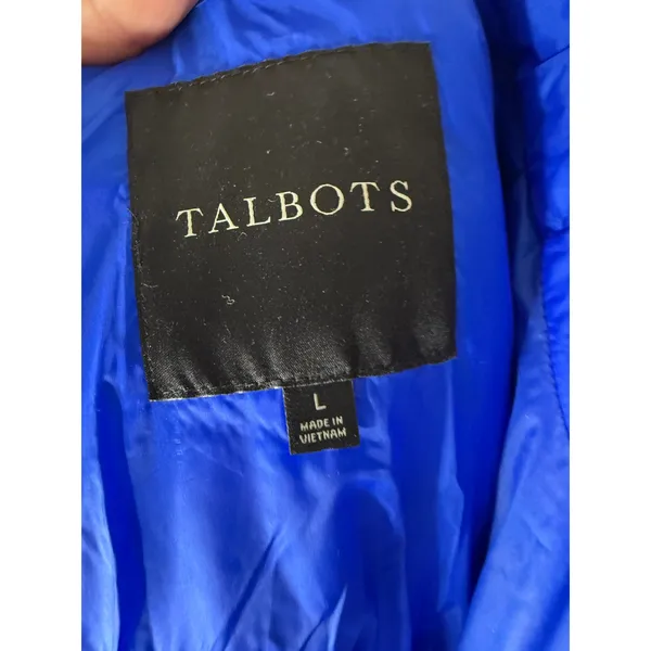 Talbots Womens Royal Blue Down Puffer Vest Mixed Quilted Full Zip L - Image 4