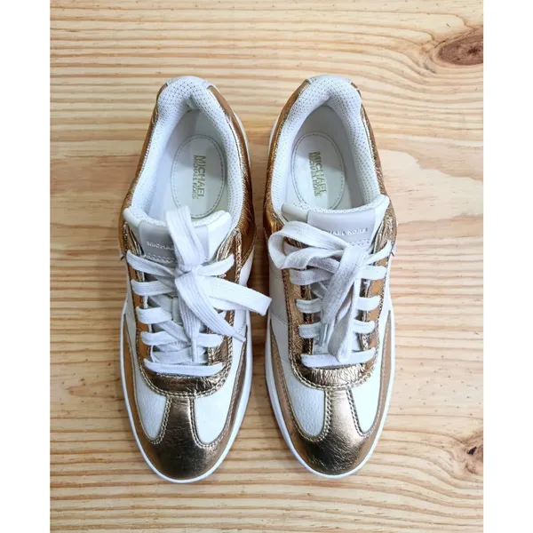Michael Kors Women's Gold White Leather Sneakers Shoes Size 8.5 M LS24F Low Top - Image 9