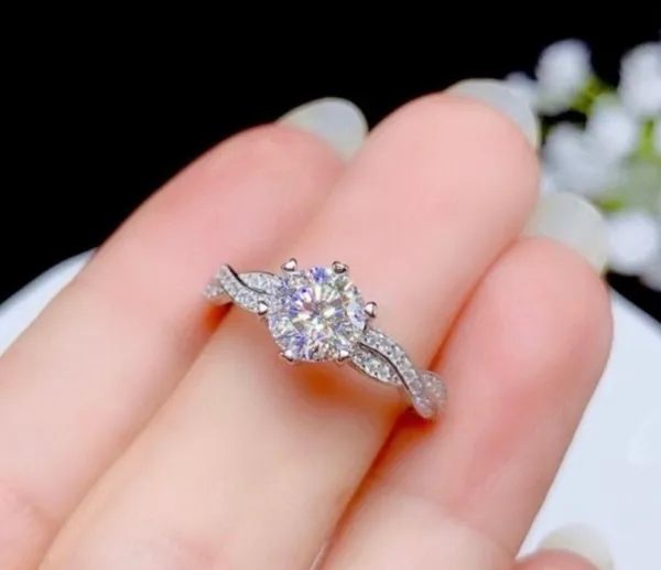 18K White Gold Plated Adjustable 1 CT CZ Diamond Wedding Ring for Women - Image 3