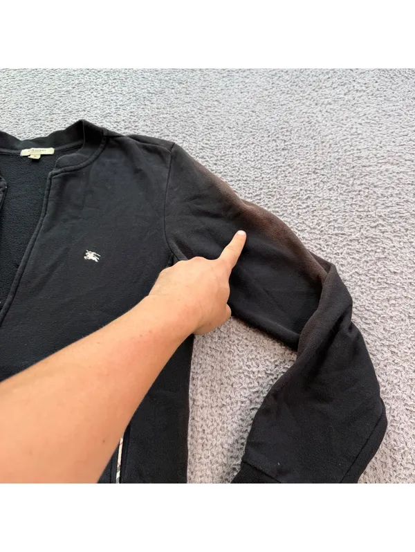 Burberry London Black Full Zip Sweatshirt Jacket Nova Check Trim Women's Medium - Image 9