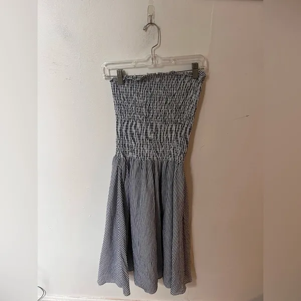 English Factory Smocked Strapless Striped Midi Dress Black/White Medium - Image 3