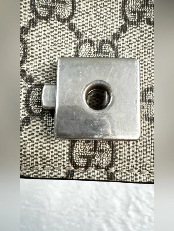 Gucci GG Supreme Shoulder Bag in Beige and Brown with Silver Hardware - Image 9