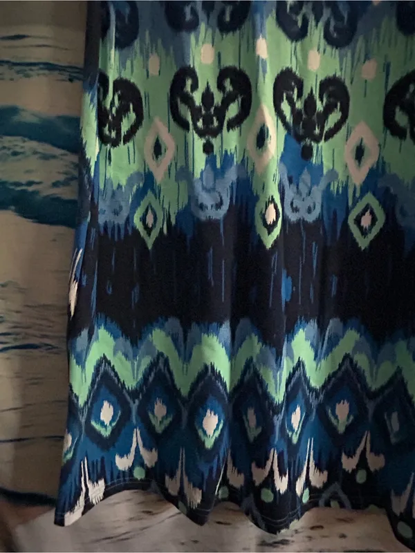 KEREN Hart Women’s Blue & Green Ikat Print Maxi Skirt SM NWT - Image 6