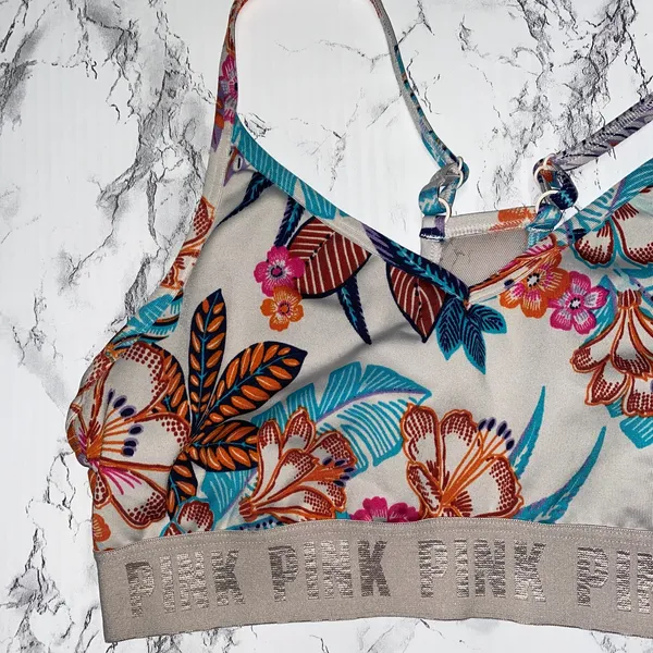 Victoria's Secret PINK Gray Floral Ultimate Lightly Lined Sports Bra Medium - Image 2