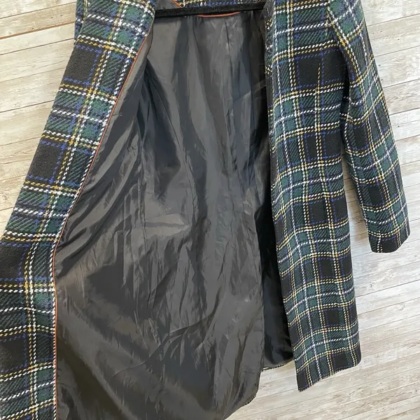 Calvin Klein‎ Womens 2 Jacket Tweed Topper Coat Green Plaid Tartan Open Front - Image 5