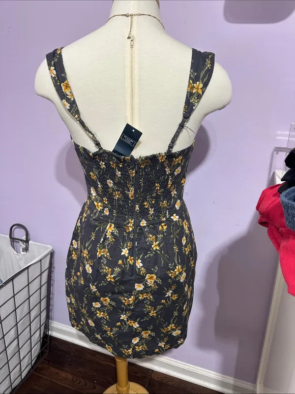 Abercrombie & Fitch Charcoal Floral Mini Dress with Mustard Blooms - Image 2