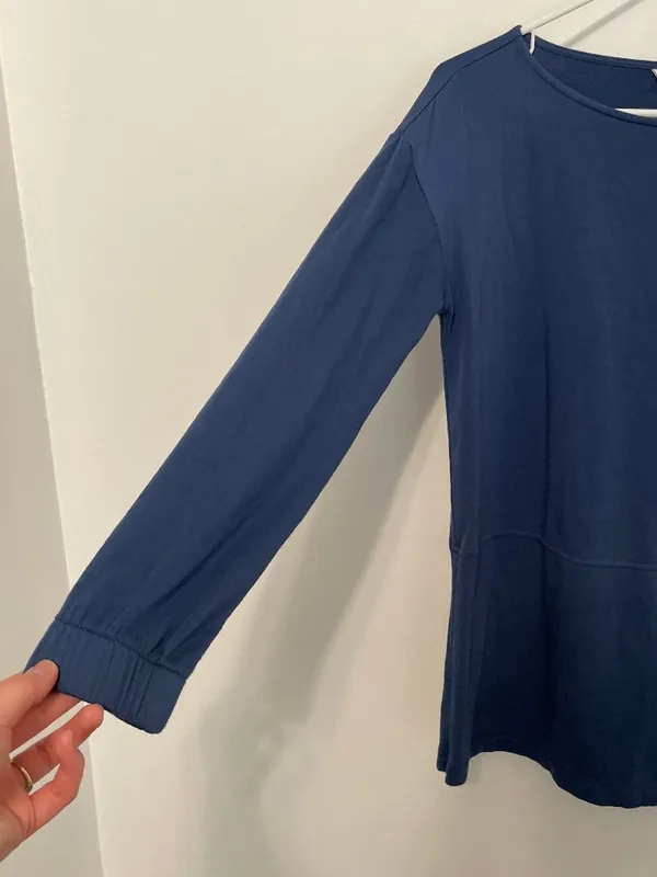 J. JILL Solid Blue Boat Neck Long Sleeve Fleece Lined Side Zip Zippers Tunic Top - Image 6