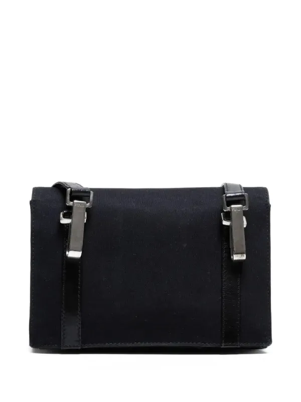 Fendi FF Logo Black Canvas Zucca Baguette Shoulder Flap Crossbody Bag Clutch - Image 4