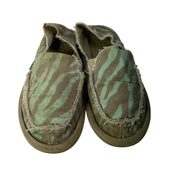 Sanuk‎ Sidewalk Surfers Womens 8 Tiger Stripe Camo Green Brown Slip On Loafers - Image 2