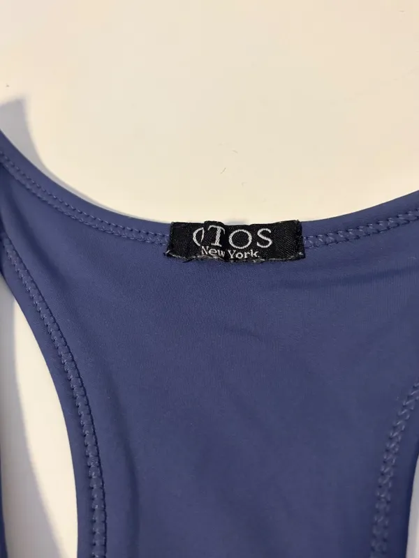 Otos Active Workout Medium Support Padded Sports Bra Blue White Trim Womens S - Image 3