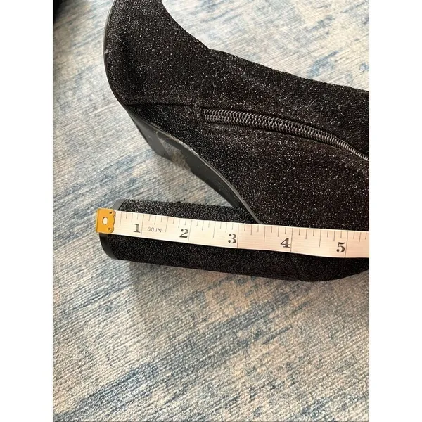 Qupid Black Sparkle Fabric Peep Toe Side Zip Block Heel Boots Size 6 - Image 11
