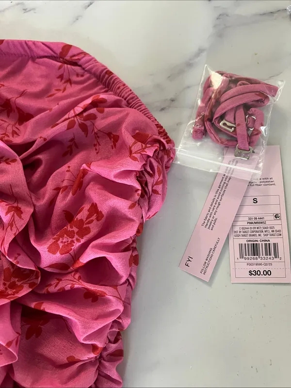 Wild Fable Pink Floral Ruffle Strapless Mini Dress - Image 3
