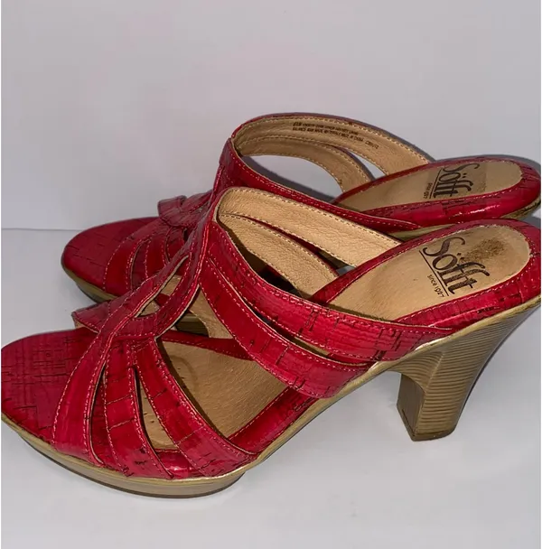 Sofft hot pink pattern leather open toe heels Red Size 6.5 - Image 2