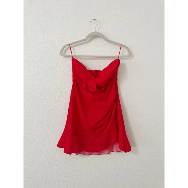 More to Come Red Heart Jacquard Strapless Mini Dress Size Small - Image 2