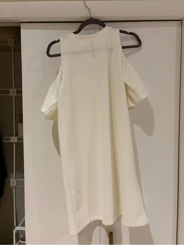Design Lab Lord & Taylor Cream Cold-Shoulder Mini Dress - Image 5