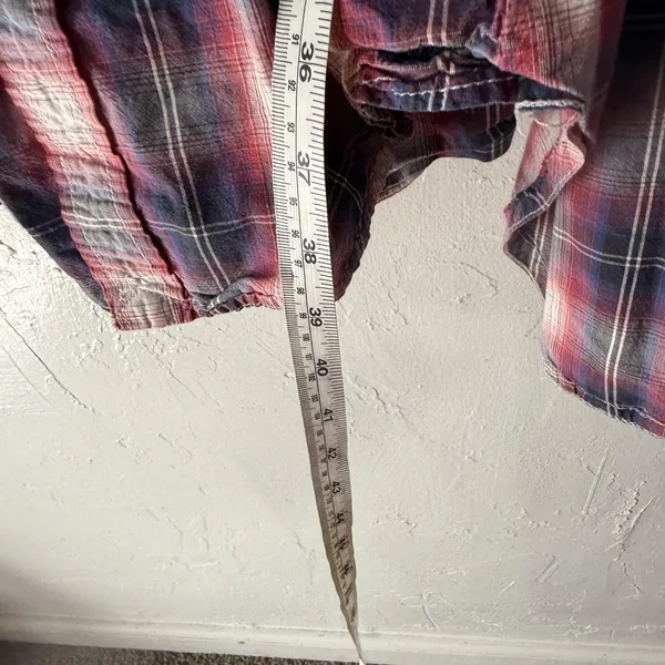 Hollister Sweater Y2k Large Red Plaid‎ Flannel Layered Look Long Sleeve Top - Image 5