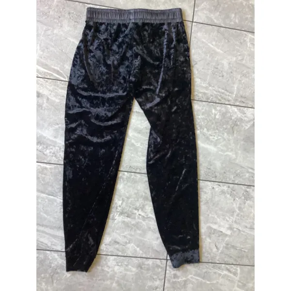 Juicy Couture Womens Black Crushed Velvet Joggers Faux Leather Trim XS - Image 7