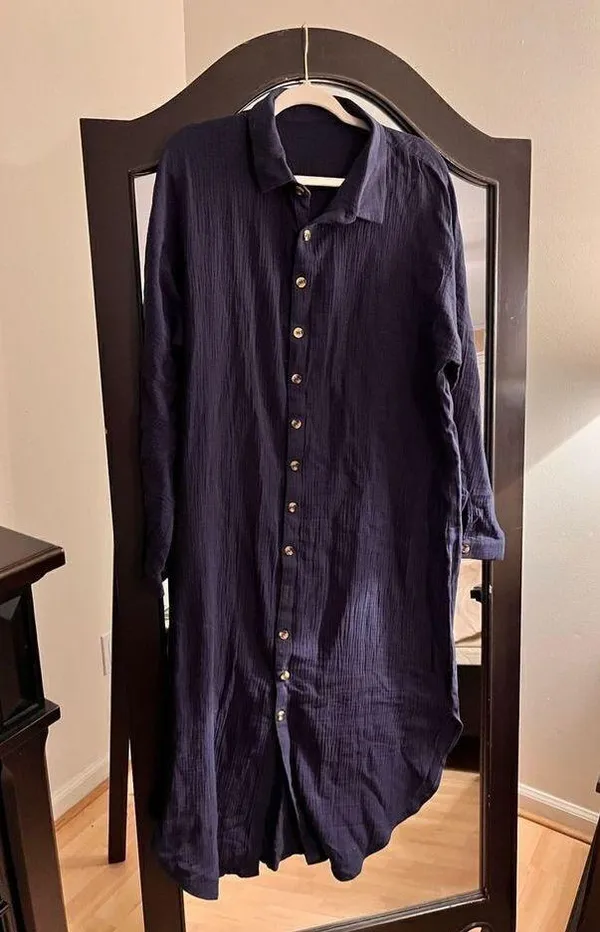 NEW Casual Button Down Maxi Dress Cover Up L - Image 5