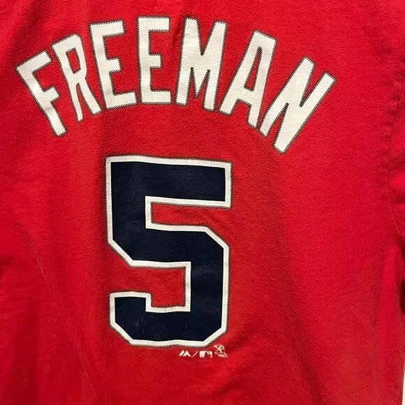 Majestic Atlanta Braves Freddie Freeman ladies red extra large shirt MLB BASEBALL *Flawed - Image 2