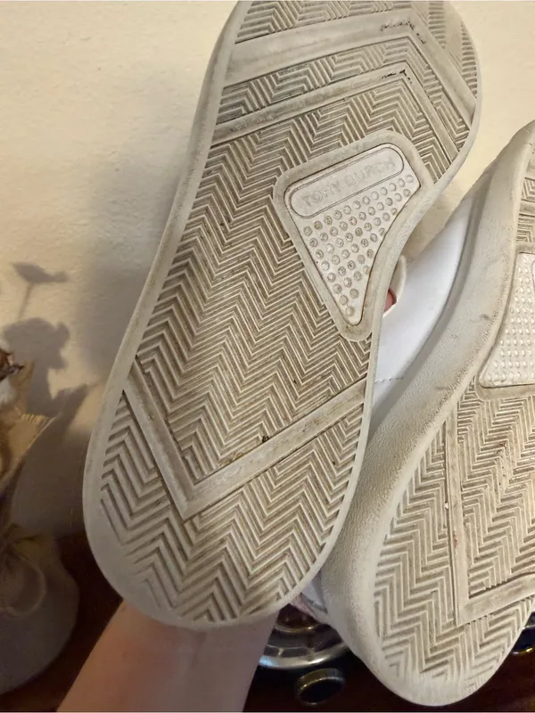 Tory Burch Howell Court Sneaker White Leather w/ Pink lace up Shoes Size 7 - Image 4