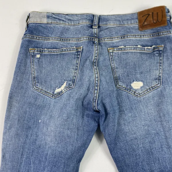Zara Woman Jeans Womens 4 Blue Distressed Slim Tapered Crop Denim Medium‎ Wash - Image 4