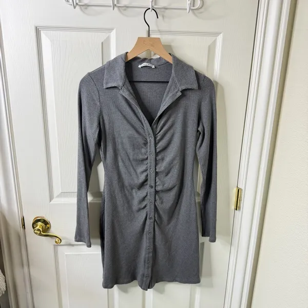 Reformation Amy Knit Dress Long Sleeve Button Down‎ Shirt Dress Womens Size L - Image 3