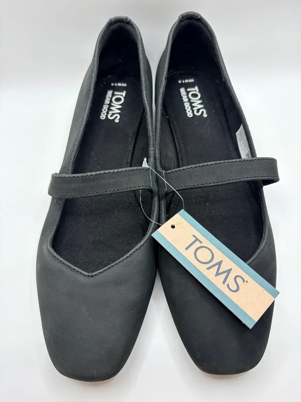 TOMS Bianca Mary Jane Flats Black Leather Comfort Ballet Coquette Women 7.5 - Image 3