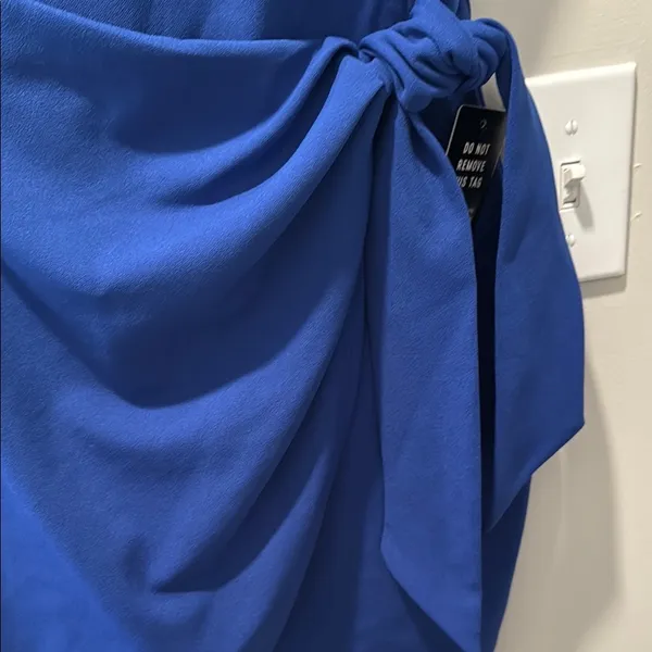 Blue Ribbed Tie Front Sheath Dress for Cocktail - Image 3