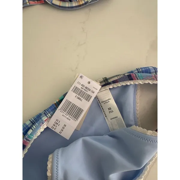 ABERCROMBIE & FITCH Reversible Bikini Top & Bottoms in Blue Plaid Size XS - Image 6
