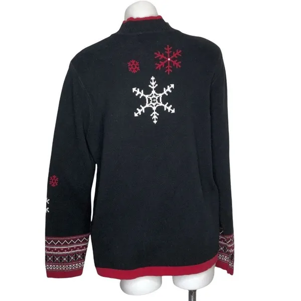 BRECKENRIDGE Christmas Holiday Snowflake Zip Sweater Heavy Cotton Knit Size XL - Image 2