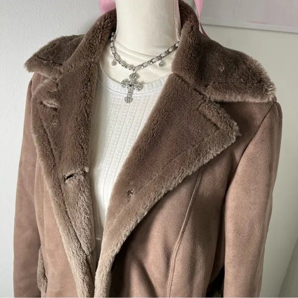 Vintage Ann Taylor 90s Penny Lane Brown Tan‎ One Button Collared Coat Womens Lg - Image 6