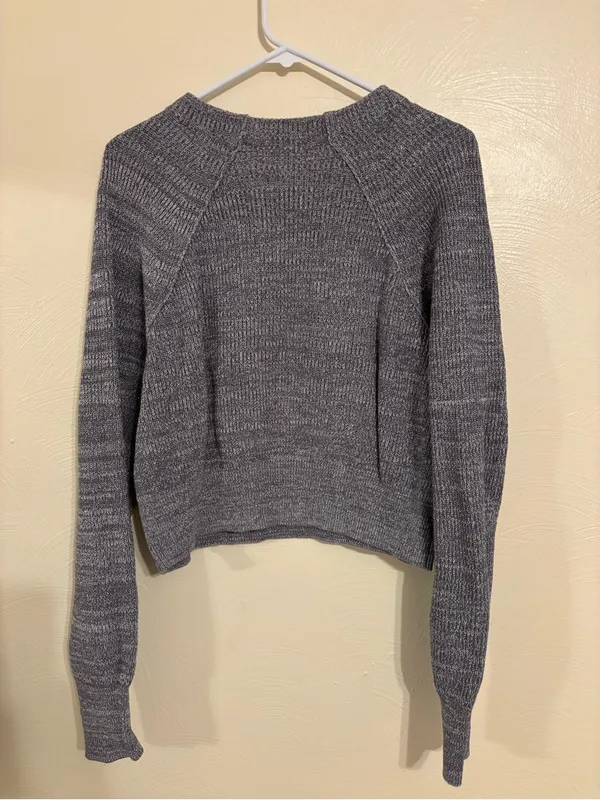 Free People Gray Marled Knit Cropped Sweater Medium - Image 9