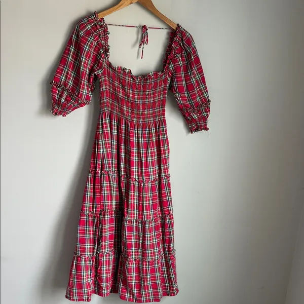 Hill House Red Tartan Nesli Nap Dress XS - Image 3