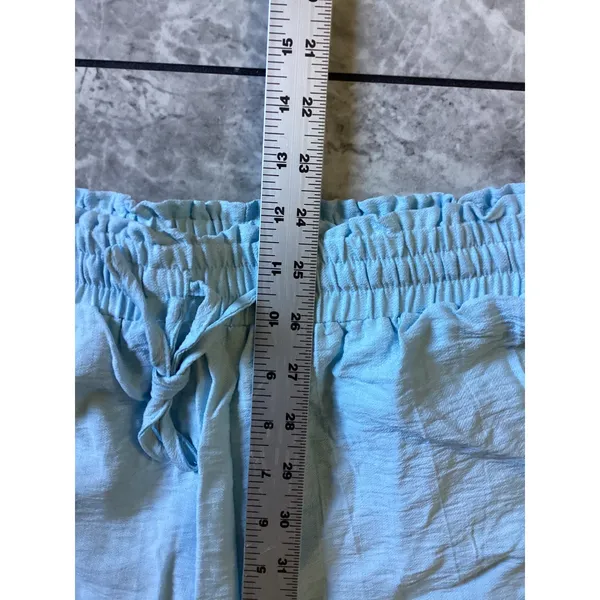 Halara Womens Wide Leg Pants Light Blue Elastic Waist Linen Feel Trousers S - Image 4