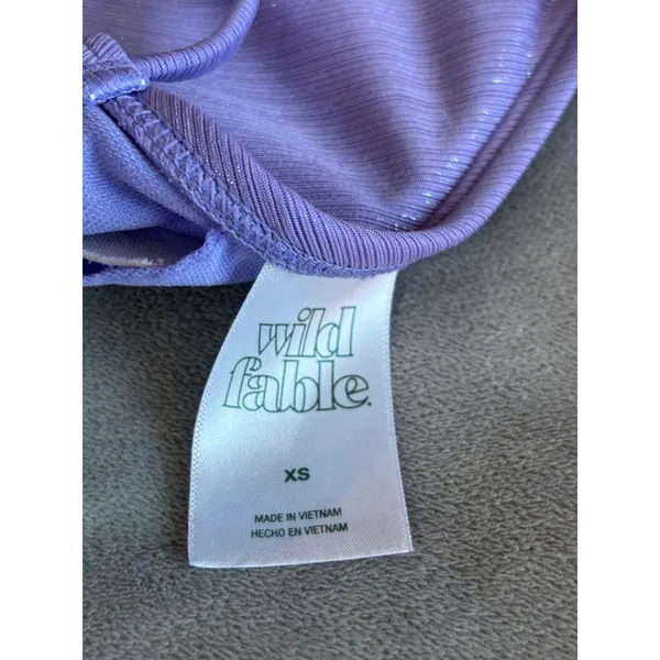 Wild Fable Lavender Purple Shimmer Ribbed Triangle Bikini‎ Top Daisy Detail XS - Image 3