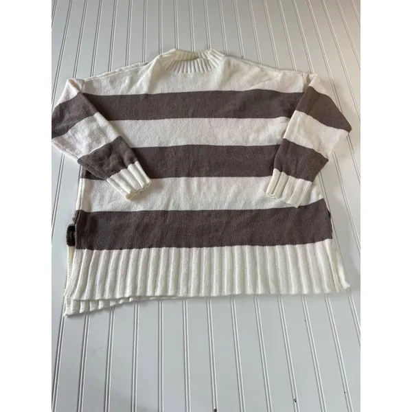 Sanctuary Womens Striped Mock Neck Cozy Warm Sweater Brown Cream Oversized L - Image 2