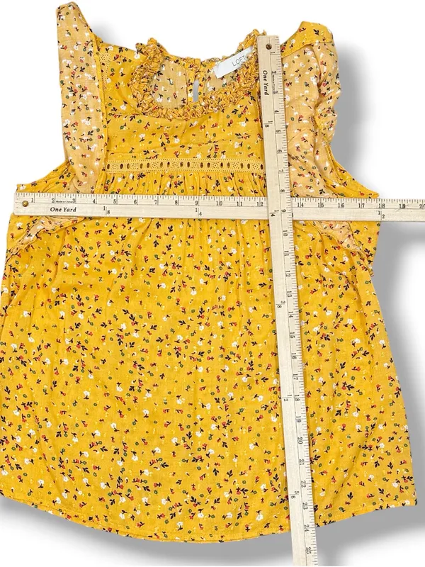 Loft Floral Flutter Sleeve Ruffle‎ Collar Blouse Top Yellow Small Cottageore - Image 11