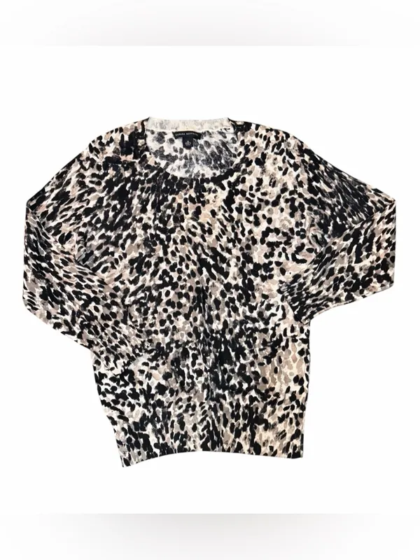 Banana Republic Gray Black & White Leopard Print Crew Neck Knit Sweater Sz S - Image 3