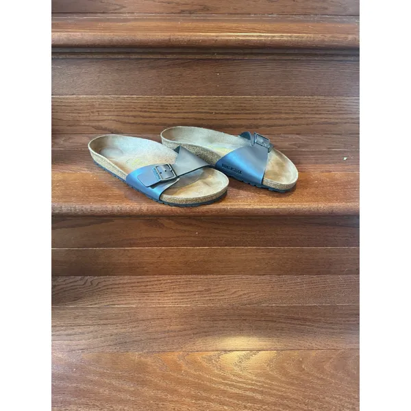 Birkenstock Madrid Metallic Blue Gray Slide Sandals Women 41 L10 M8 - Image 8